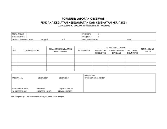 Laporan observasi lapangan k3