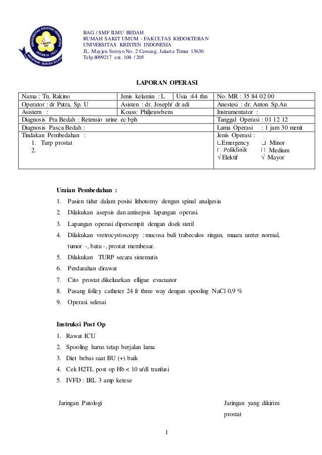Laporan Operasi Rsu Fk Uki