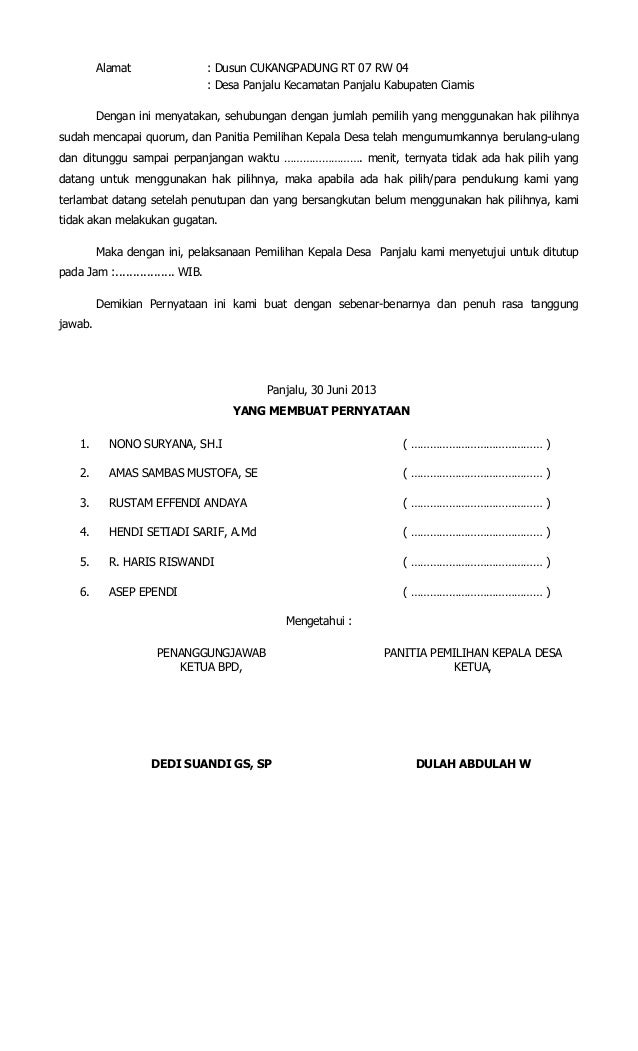 Contoh Surat Mandat Saksi Pemilihan Kepala Desa Contoh Surat