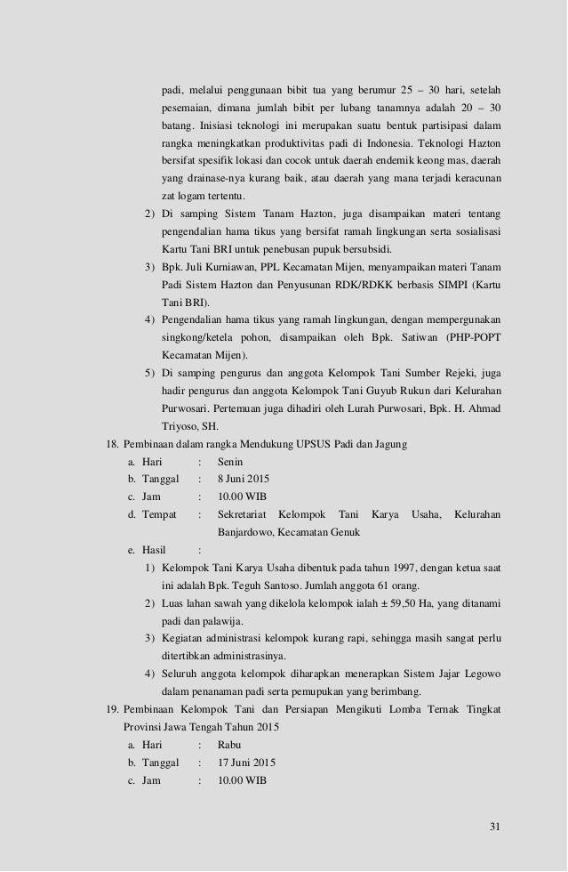 Laporan Pembinaan Kelembagaan Petani Tahun 2015