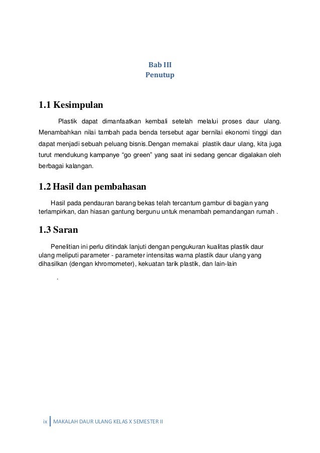 Contoh Kata Penutup Makalah Daur Ulang Plastik Makalah