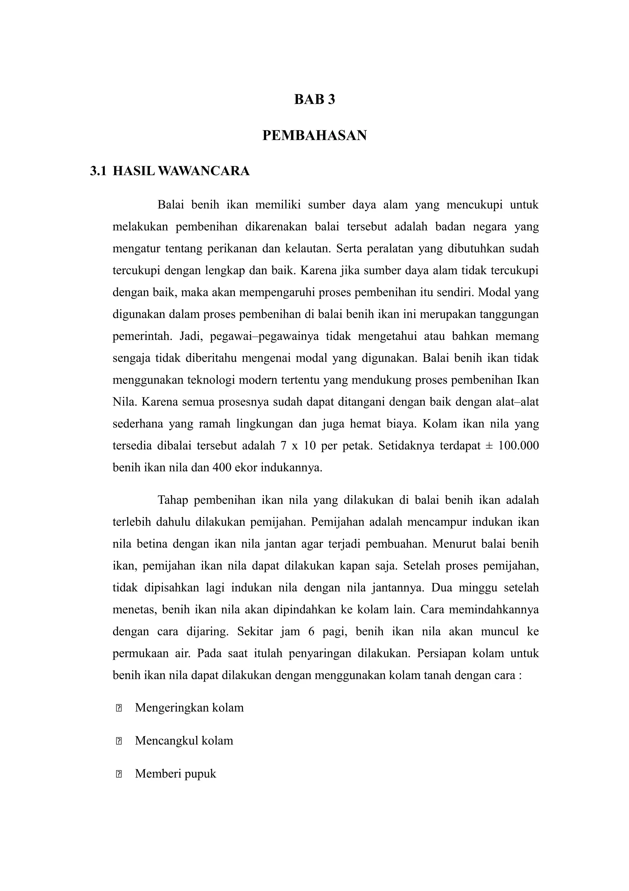 Laporan pembudidayaan ikan konsumsi air tawar (pembenihan ikan nila) | RTF