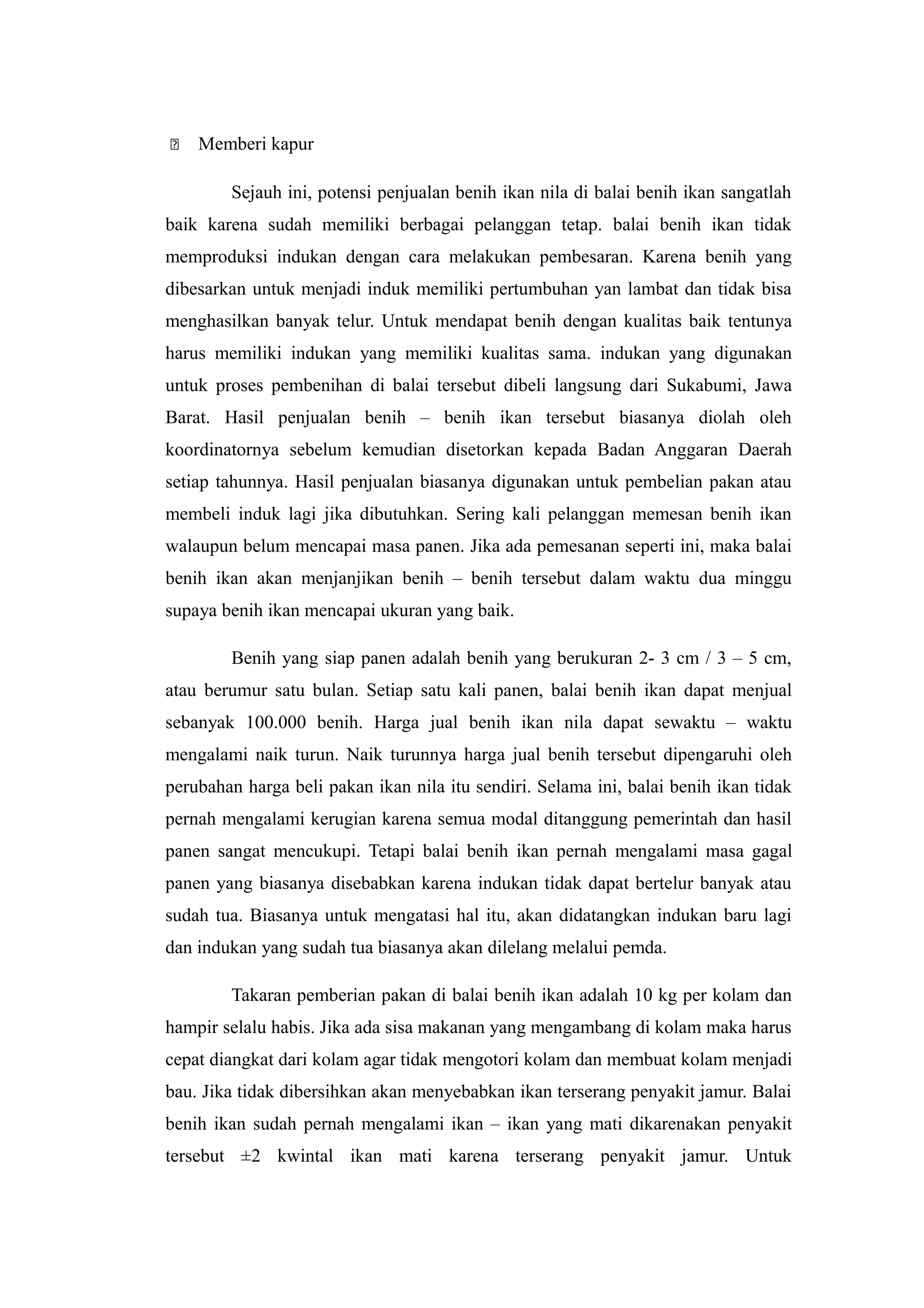 Laporan pembudidayaan ikan konsumsi air tawar (pembenihan ikan nila) | RTF