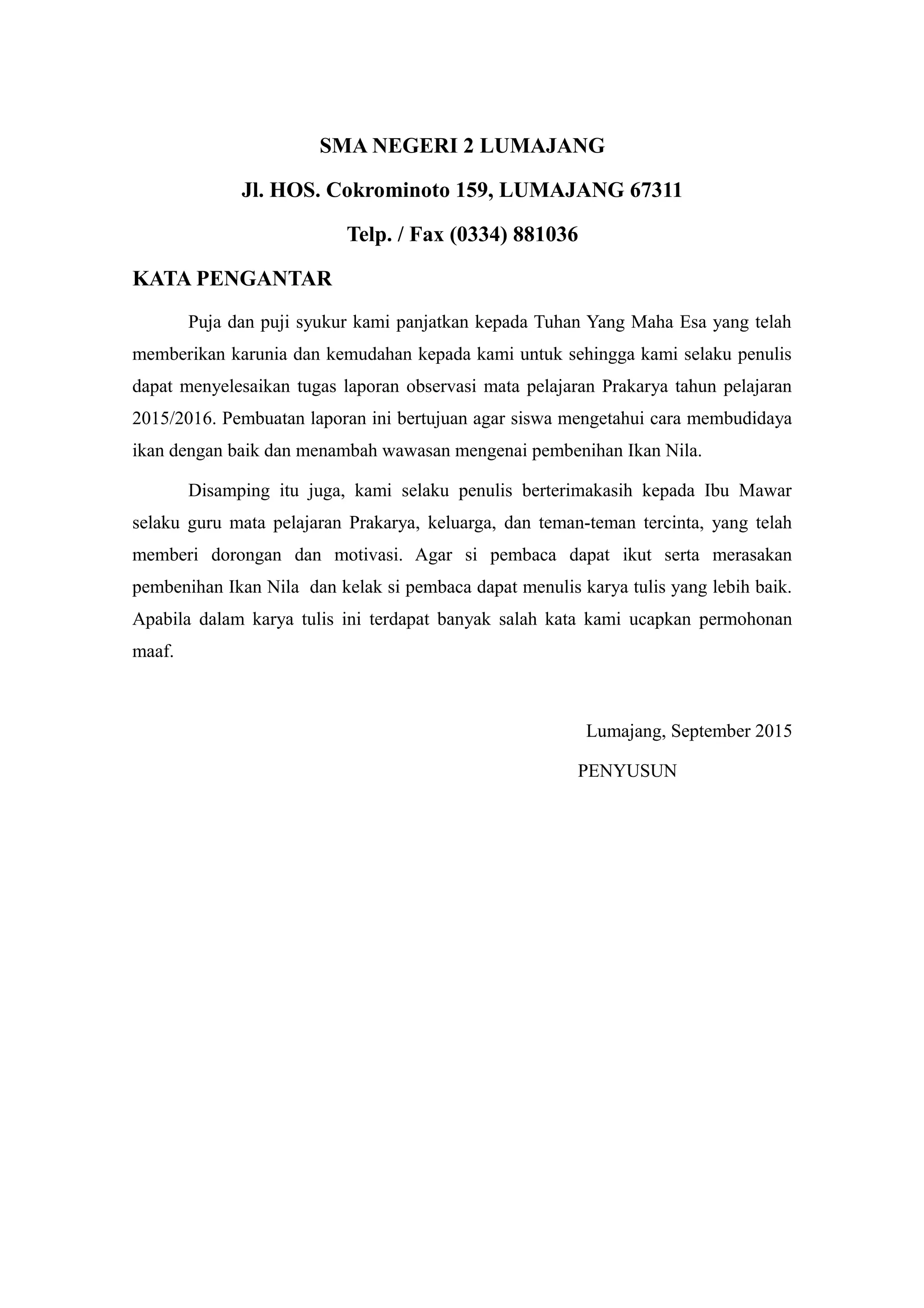 Laporan pembudidayaan ikan konsumsi air tawar (pembenihan ikan nila) | RTF