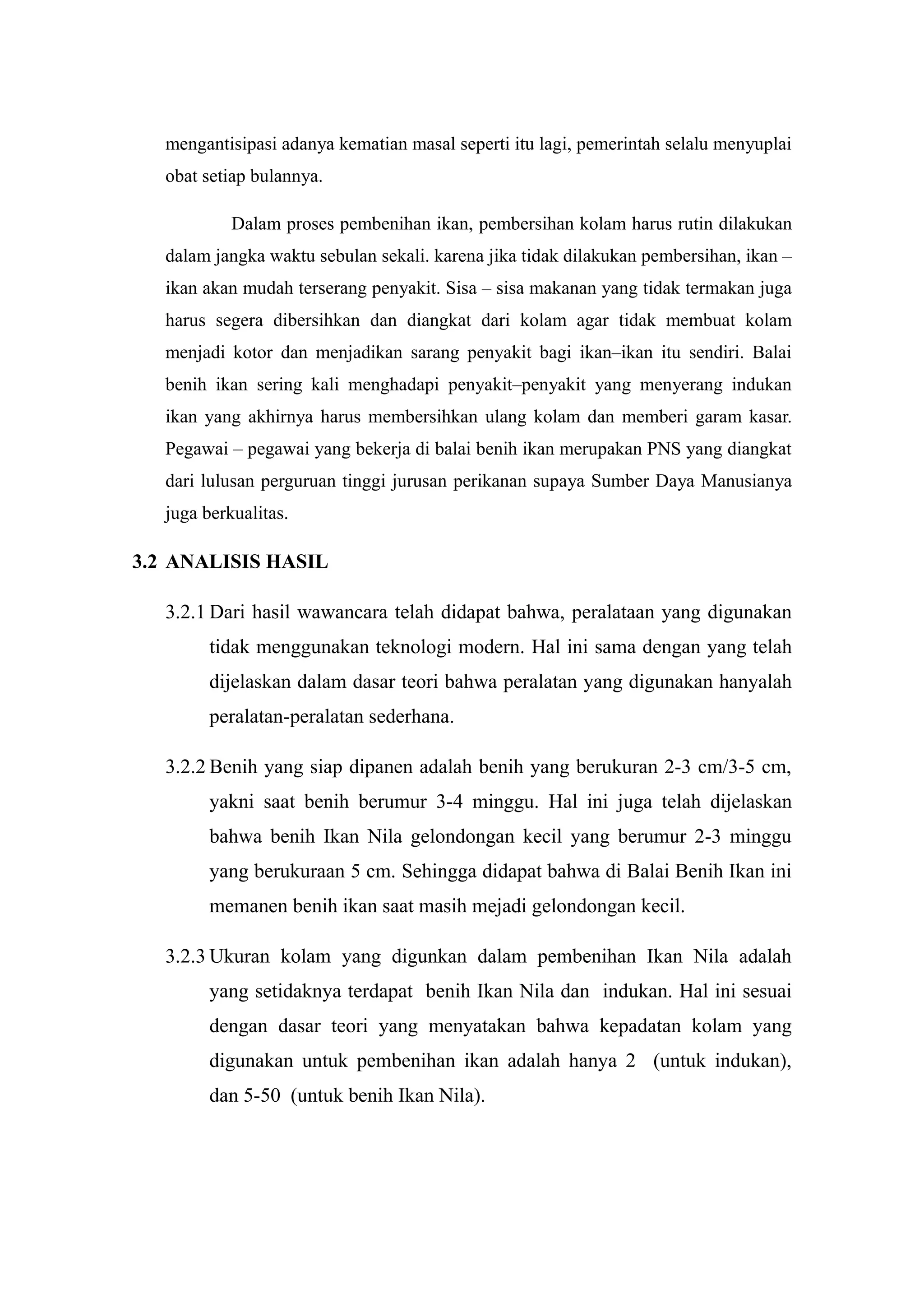 Laporan pembudidayaan ikan konsumsi air tawar (pembenihan ikan nila) | RTF