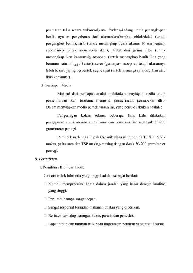 Laporan pembudidayaan ikan konsumsi air tawar (pembenihan ikan nila) | RTF