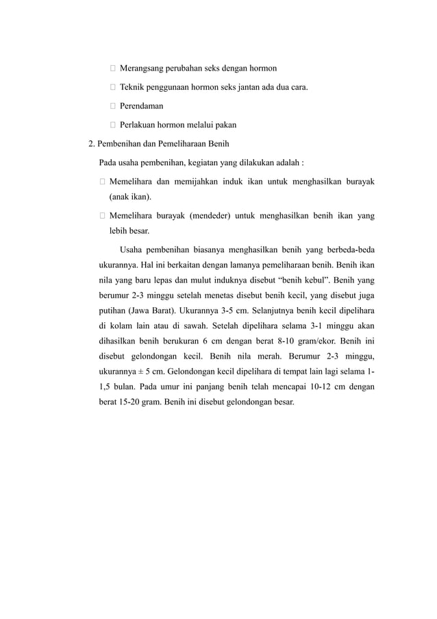 Laporan pembudidayaan ikan konsumsi air tawar (pembenihan ikan nila) | RTF