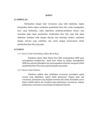 Laporan pembudidayaan ikan konsumsi air tawar (pembenihan ikan nila) | RTF