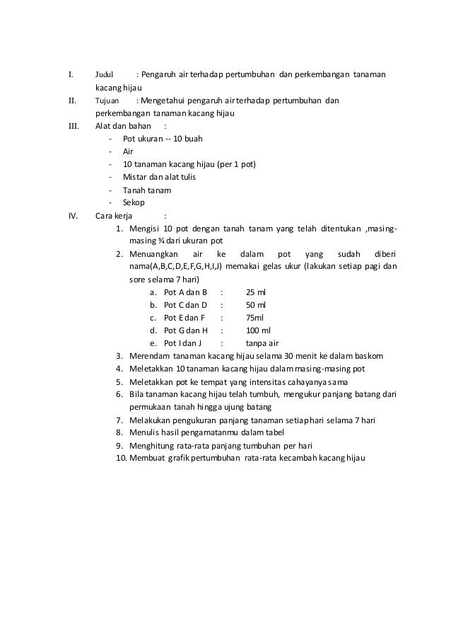 Laporan Pengamatan Biologi Sma Pengaruh Air Terhadap Pertumbuhan Da