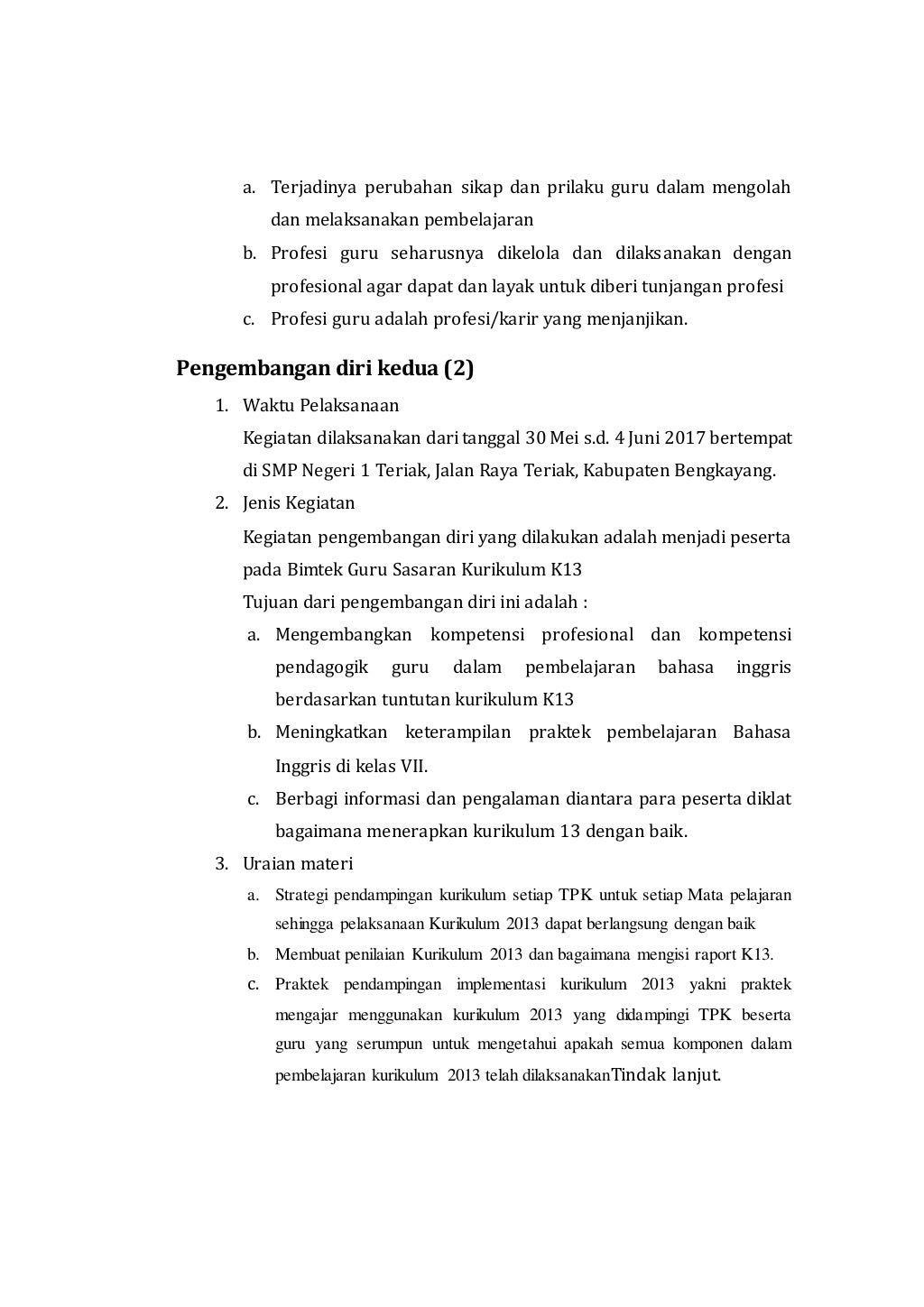 Laporan pengembangan diri Laporan pengembangan diri