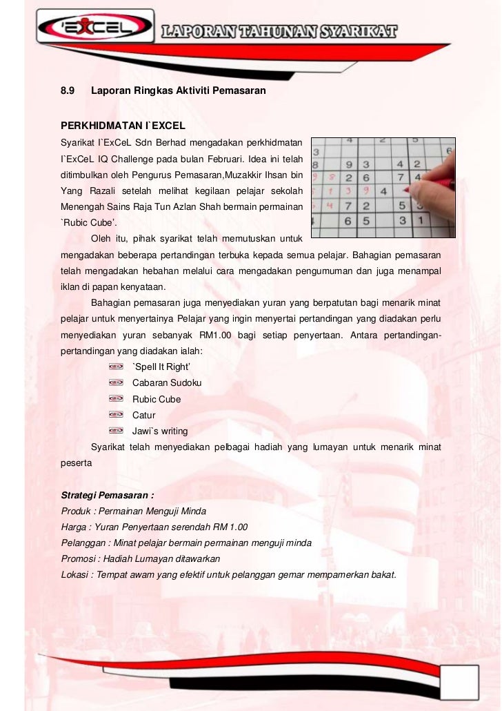 Laporan Pengurus Pemasaran