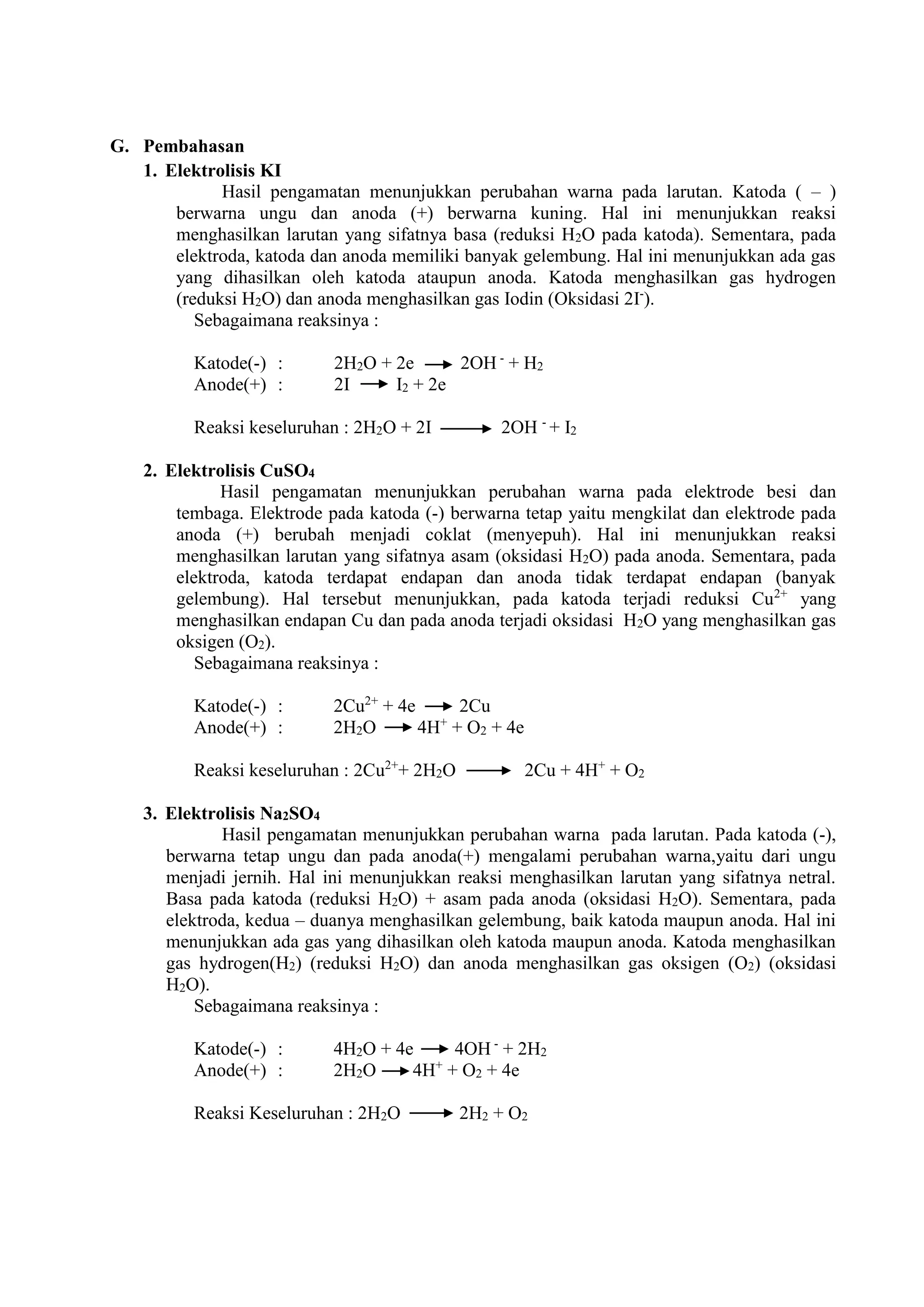 Laporan percobaan kimia elektrolisis | DOCX