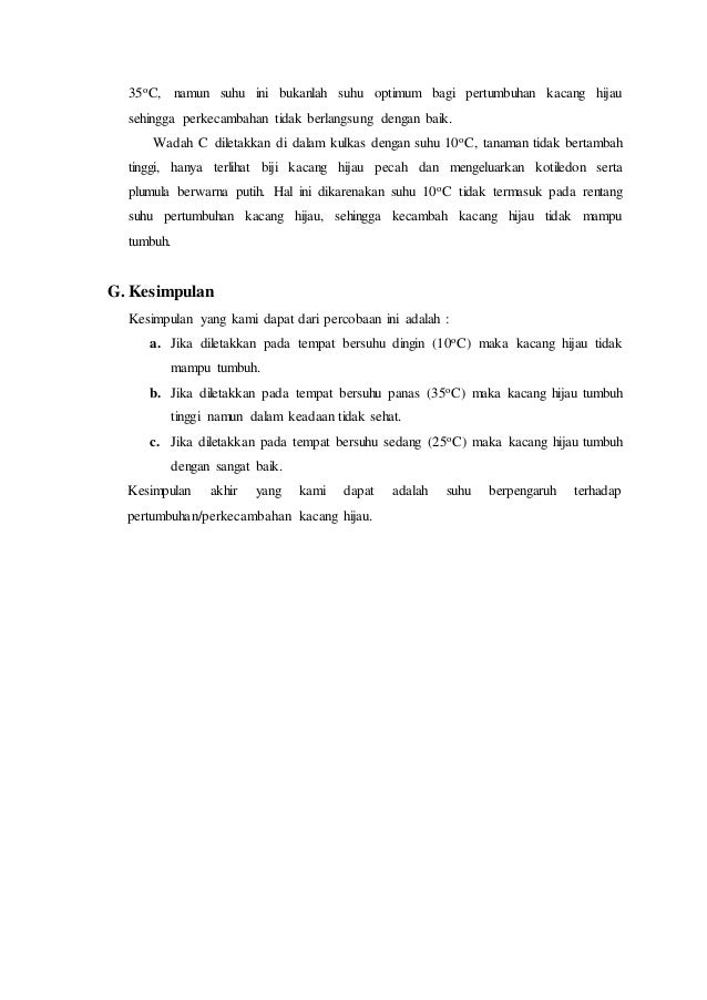 Laporan percobaan pengaruh suhu terhadap pertumbuhan biji kacang hij…