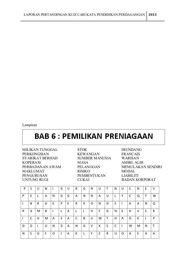 Laporan perjalanan pertandingan kuiz cari kata pendidikan 