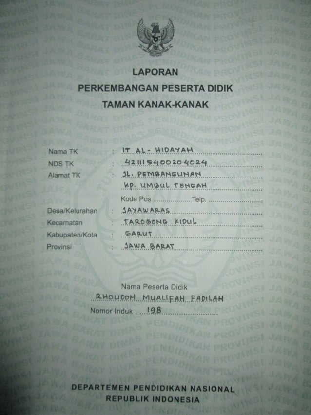 Laporan Perkembangan Peserta Didik Taman Kanak Kanak Rhoudoh Mualif