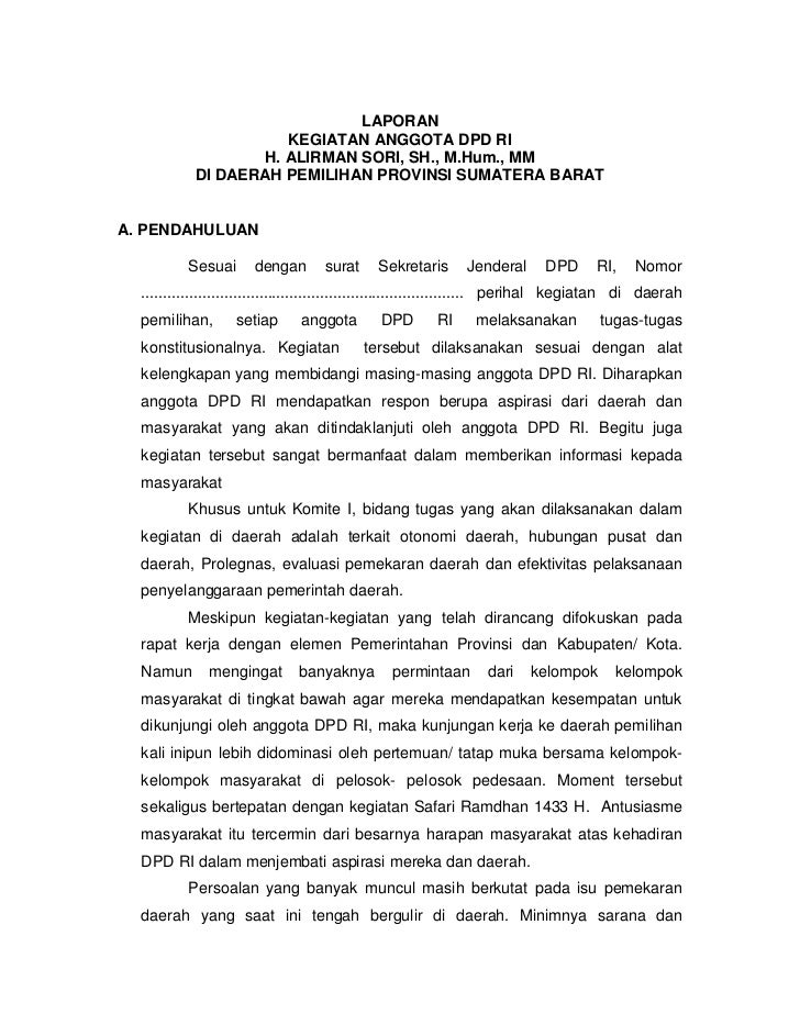 Laporan Kunjungan Kerja Ke Daerah Pemilihan B 12 Juli Agus 2012