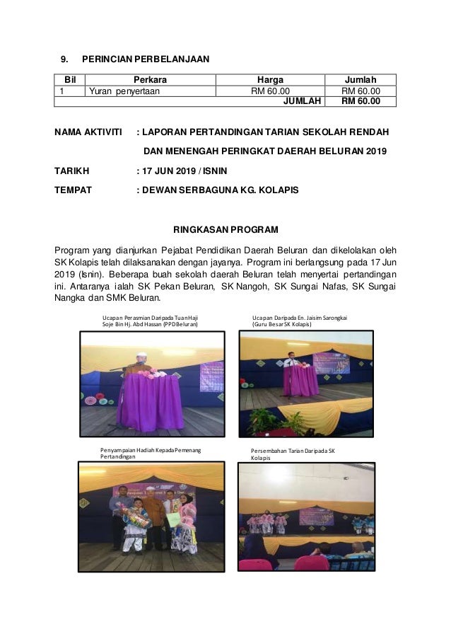Laporan Pertandingan Tarian Peringkat Daerah Beluran 2019