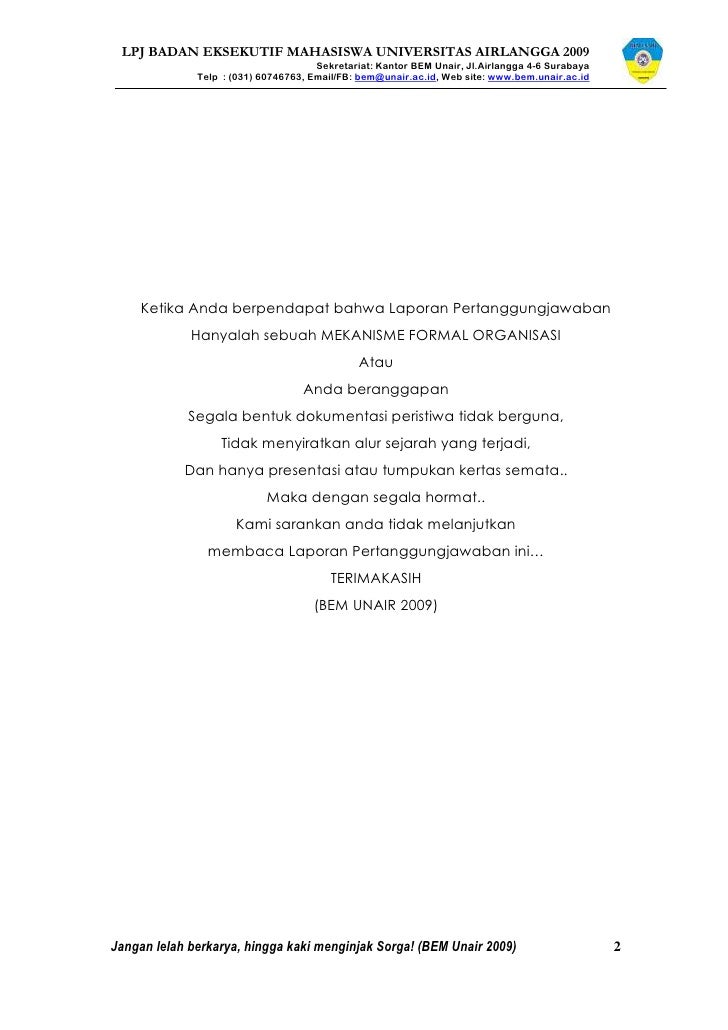Laporan Pertanggungjawaban Bem Unair 2009