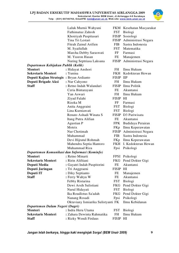 Laporan Pertanggungjawaban Bem Unair 2009