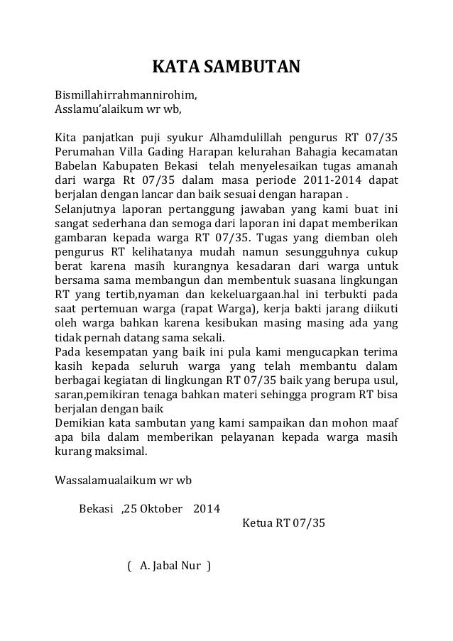 37++ Contoh Contoh Sambutan Ketua Rt Lama terbaik