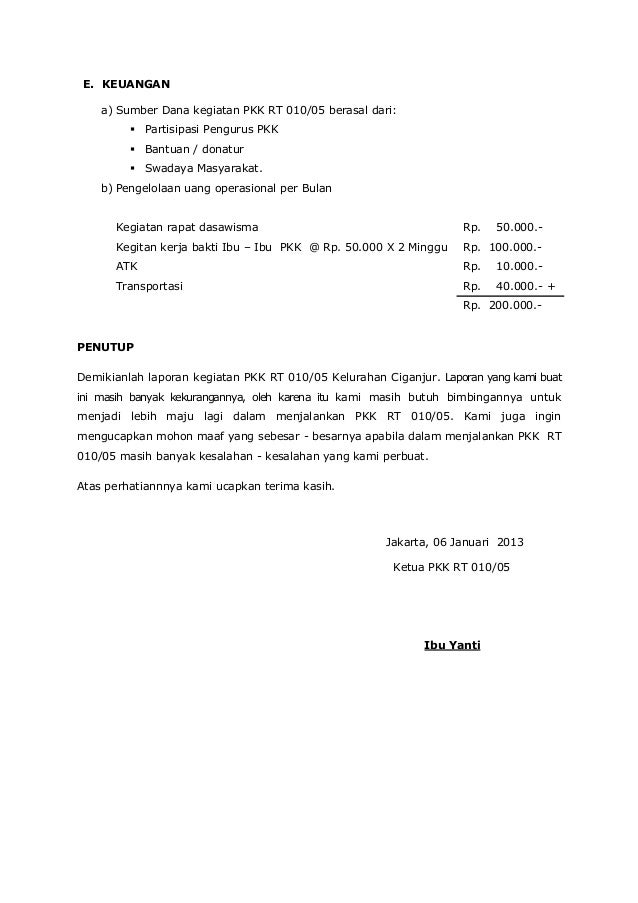 Laporan Pkk Rt010 Rw05 Ciganjur
