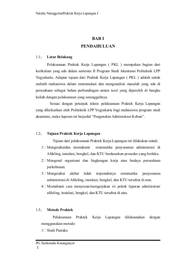 Laporan Pkl I Pengenalan Administrasi Di Pg Tasikmadu Karanganyar