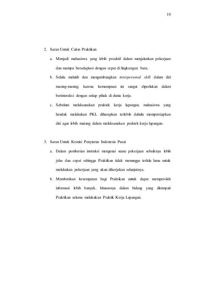 Kesimpulan Dan Saran Laporan Pkl Mahasiswa Seputar Laporan