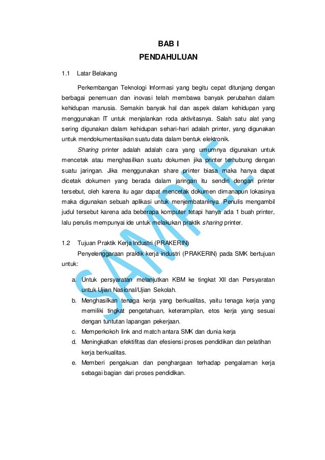 Laporan Praktik Kerja Industri Sharing Printer Dengan Jaringan Lan