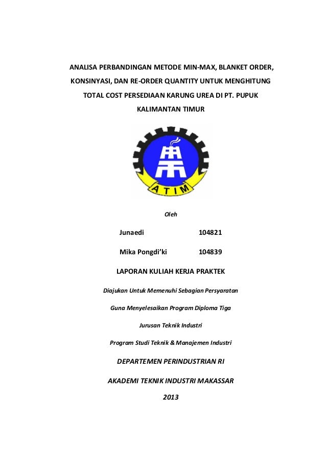 Contoh Laporan Kerja Praktek Teknik Industri  Kumpulan Contoh Laporan