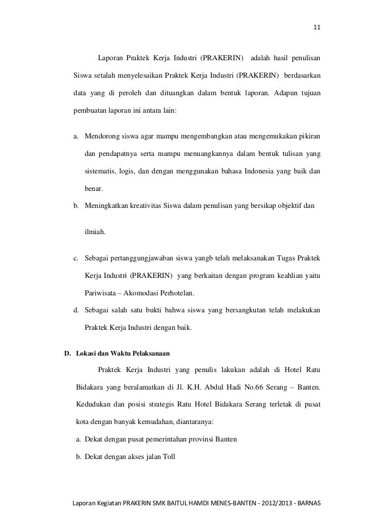 Laporan Prakerin Smk Pariwisata Baitul Hamdi Barnas