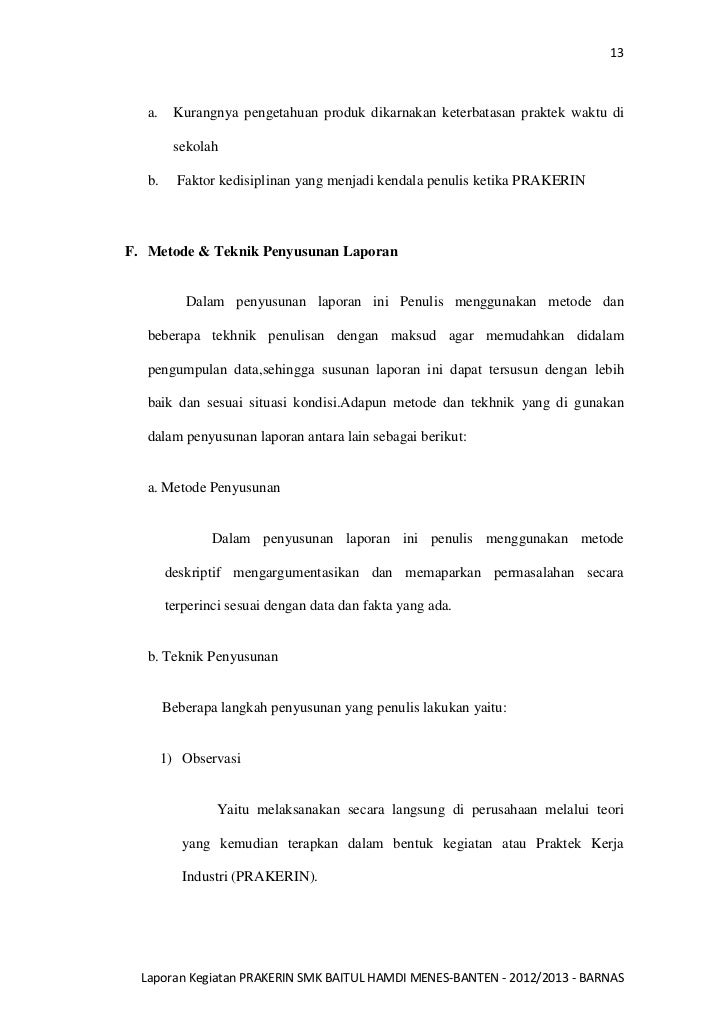 Laporan Prakerin Smk Pariwisata Baitul Hamdi Barnas