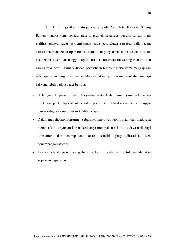 Laporan Prakerin Smk Pariwisata Baitul Hamdi Barnas