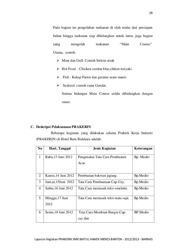 Laporan prakerin smk pariwisata baitul hamdi barnas