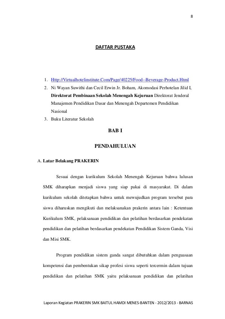Laporan Prakerin Smk Pariwisata Baitul Hamdi Barnas