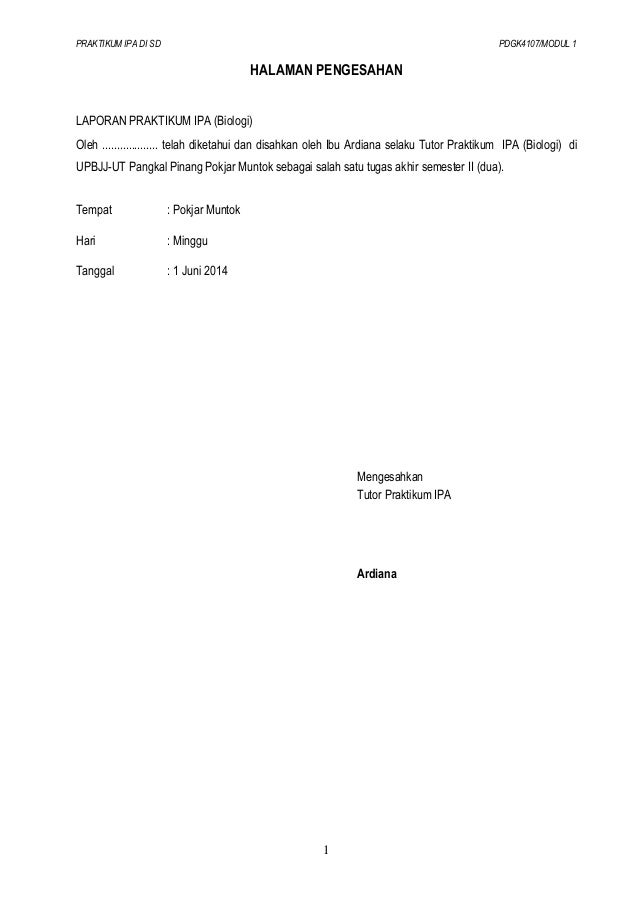 Contoh Laporan Praktikum Ipa Di Sd Ut