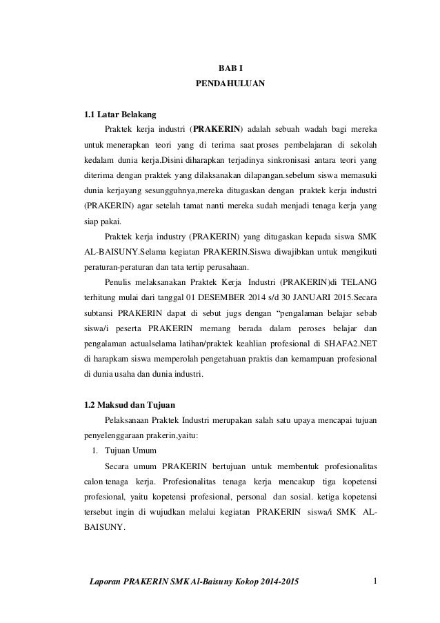 Laporan Praktek Kerja Industri Prakerin Smk Al Baisuny 2014 2015 K