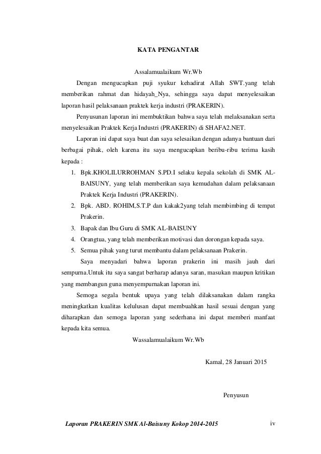 Laporan Praktek Kerja Industri Prakerin Smk Al Baisuny 2014 2015 K