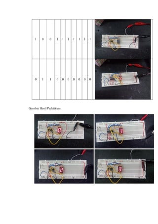 1 0 0 1 1 1 1 1 1 1
0 1 1 0 0 0 0 0 0 0
Gambar Hasil Praktikum:
 