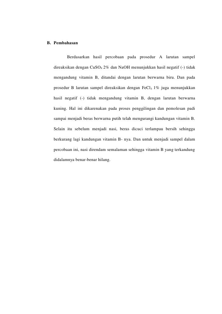 Laporan Praktikum Biokimia Ii Vitamin B