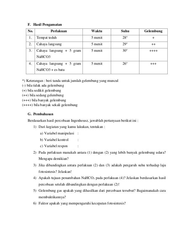 Laporan Praktikum Biologi Percobaan Ingenhousz