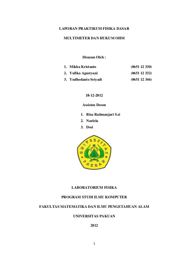 Laporan Fisika Dasar Hukum Ohm Seputar Laporan