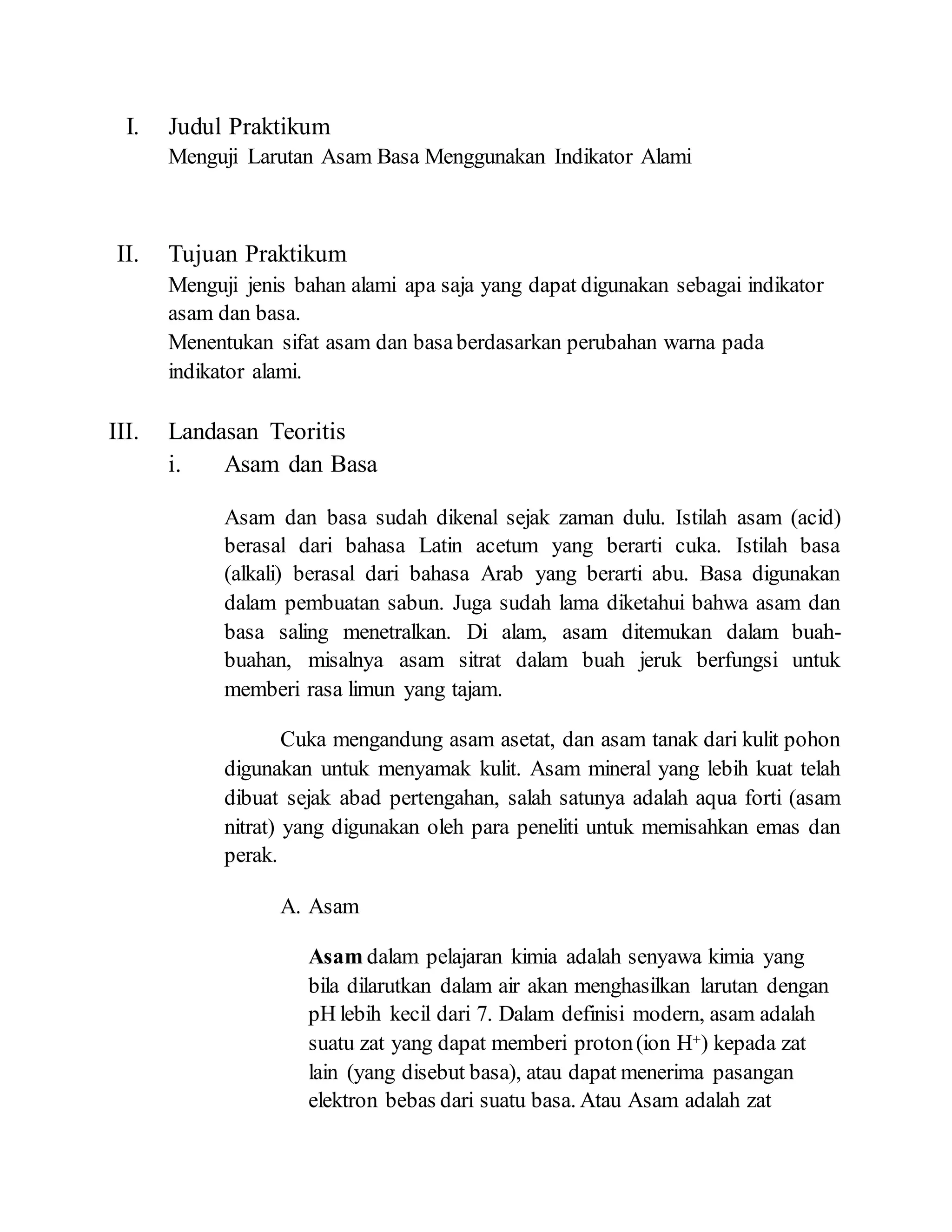 LAPORAN PRAKTIKUM MENGUJI LARUTAN ASAM BASA MENGGUNAKAN INDIKATOR ALAMI ...