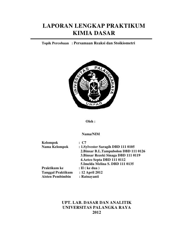 Laporan Praktikum Kimdas Persamaan Reaksi Dan Stoikiometri