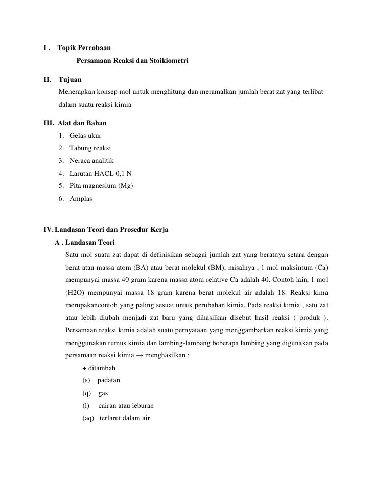Laporan praktikum kimdas persamaan reaksi dan stoikiometri