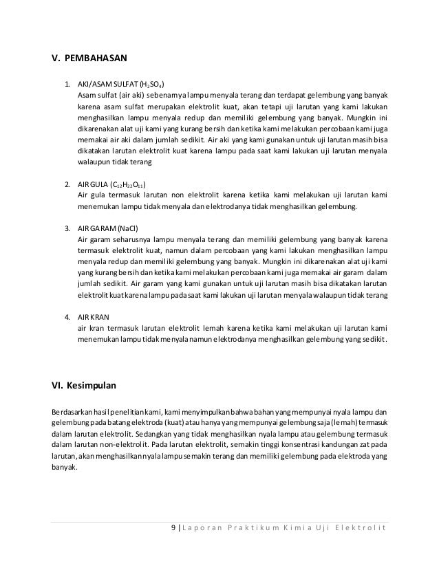 Laporan Praktikum Kimia Uji Elektrolit