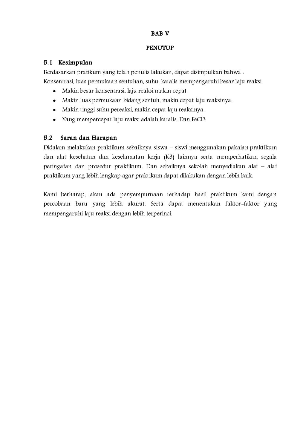 Contoh Laporan Praktikum Faktor Yang Mempengaruhi Laju Reaksi - Riset