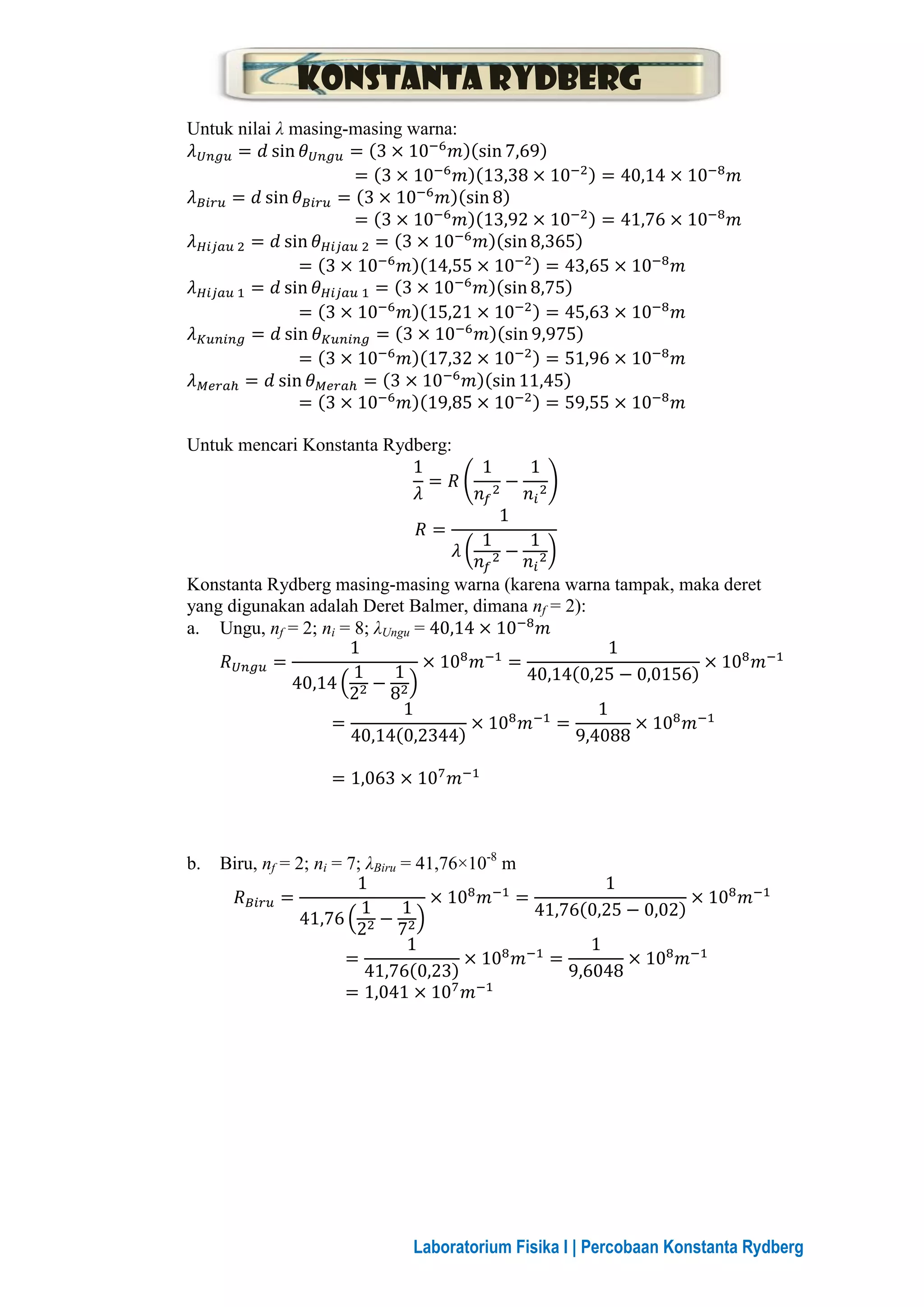 Laporan praktikum konstanta rydberg | PDF