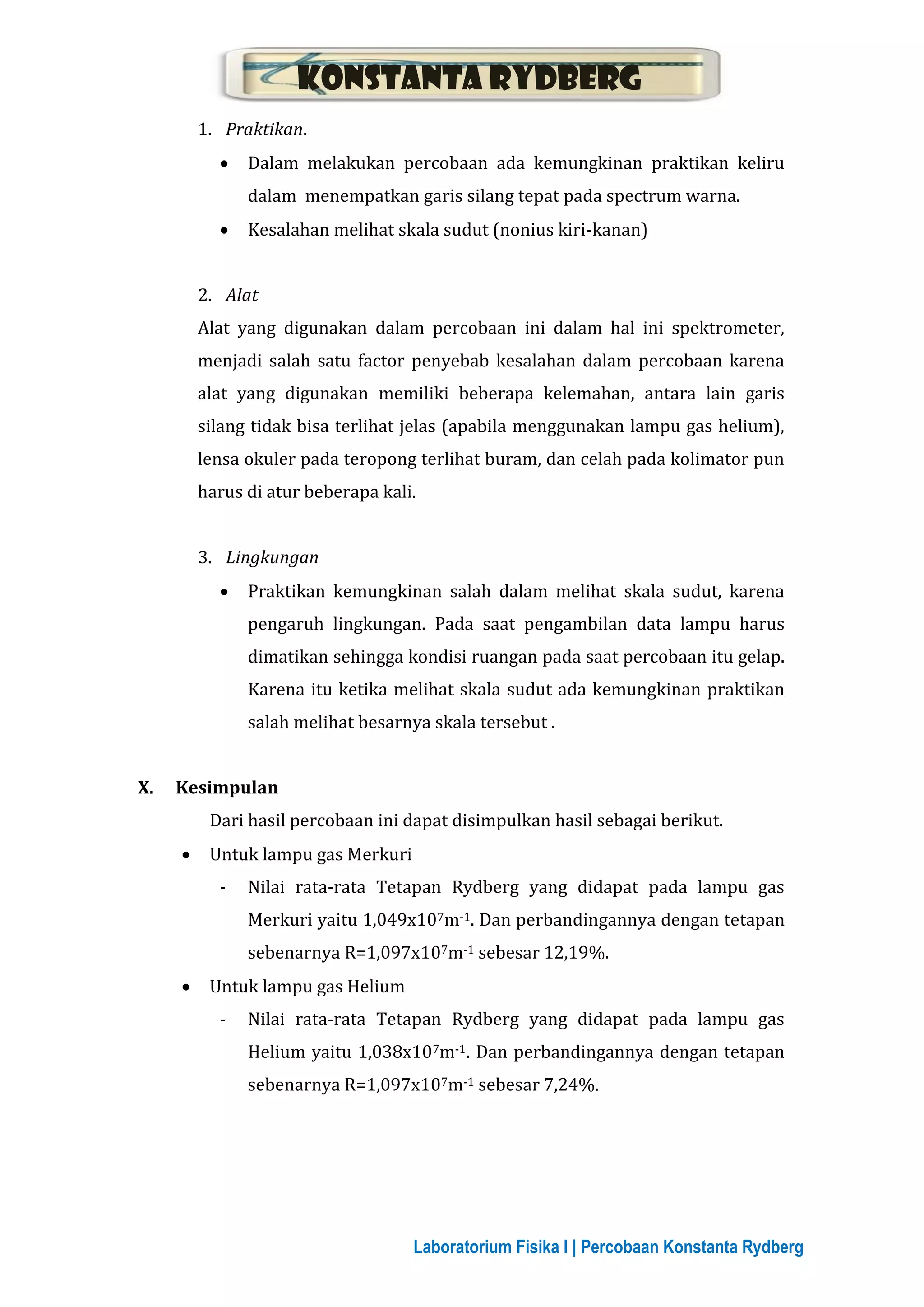 Laporan praktikum konstanta rydberg | PDF