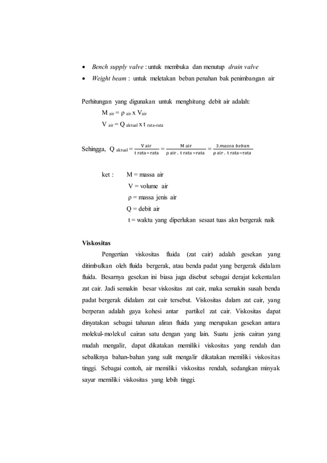 Laporan praktikum mekanika fluida ( hydraulic bench ) itb modul 1 PDF