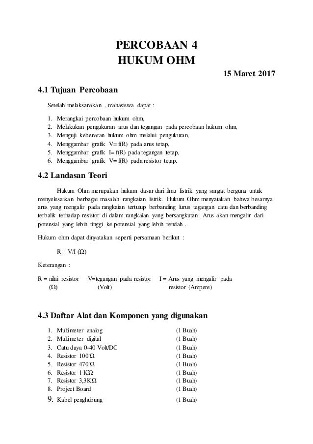 Laporan Praktikum Rangkaian Listrik Hukum Ohm